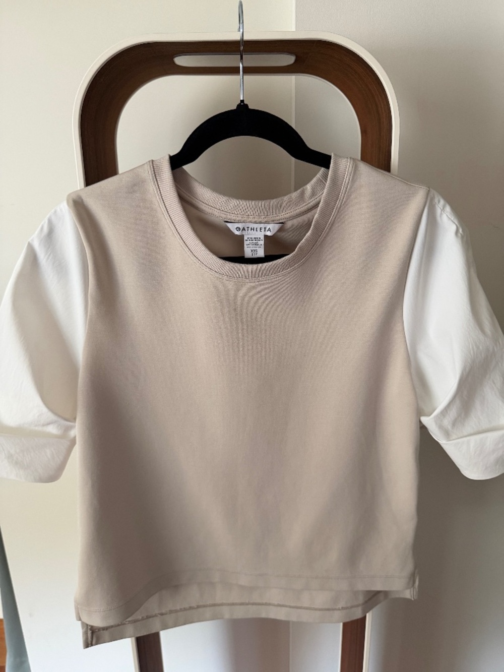 Athleta Harlow Hybrid Tee XXS Beige White Mixed Media Top